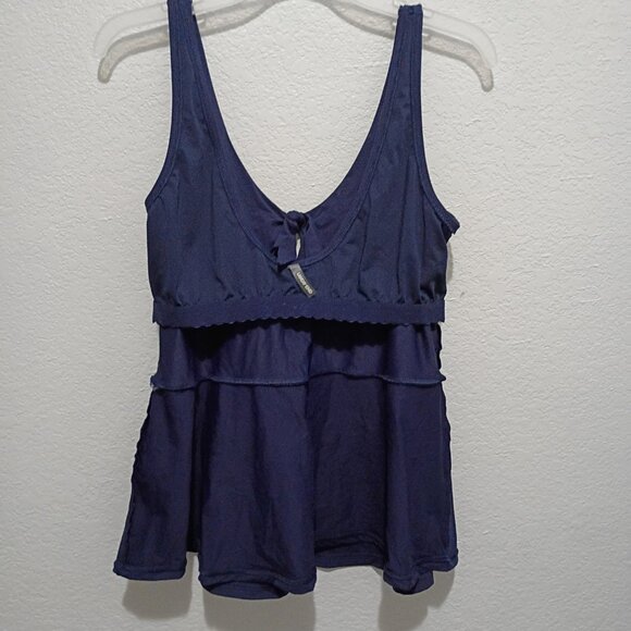 Lands' End Women's Modest Tie Front Peplum Tankini Top Navy Size 14 D - Picture 8 of 9